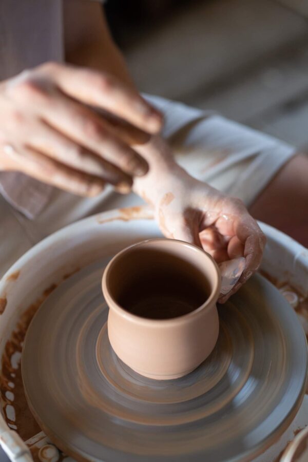 Handmade ceramic cups in the making